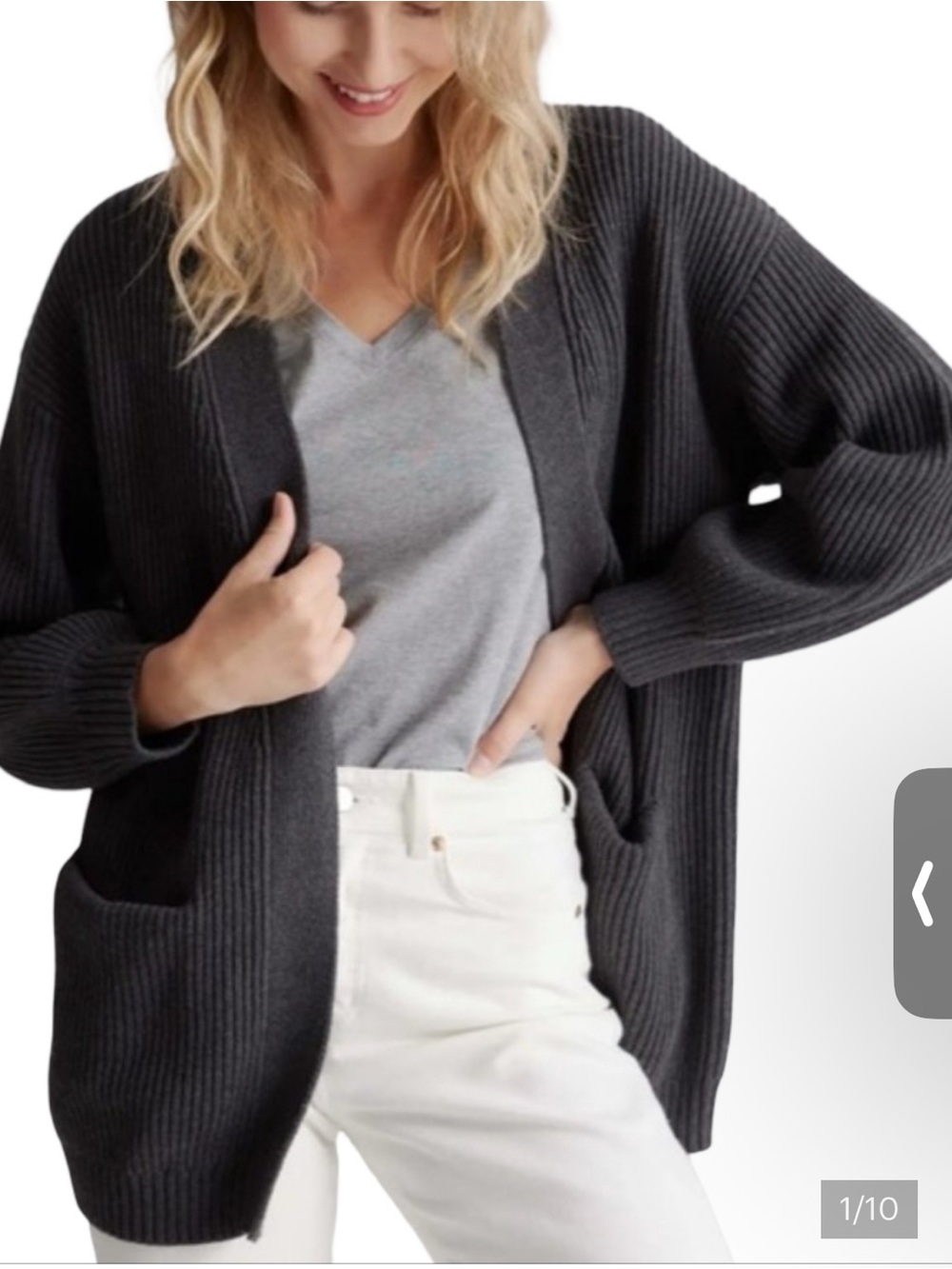 Quince Charcoal Gray 100% Organic Cotton Oversized Ribbed Cardigan Sweater- XL